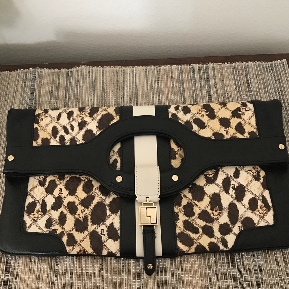 L.A.M.B Cheetah Leopard Clutch Gwen Stefani